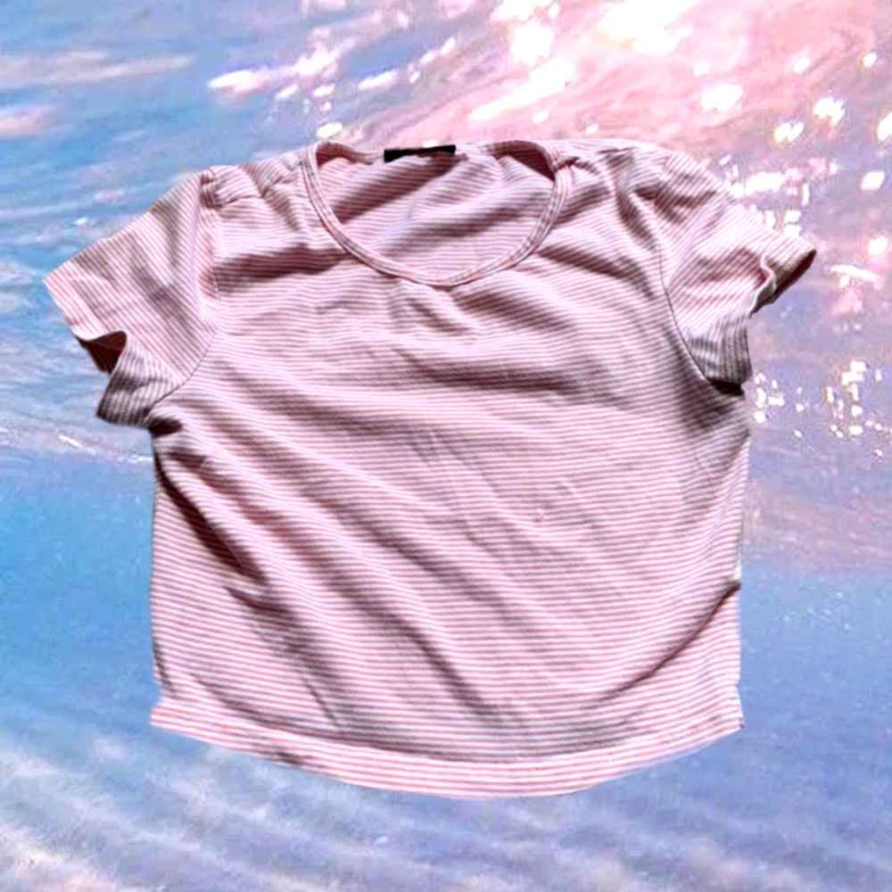 pink and white cropped shirt from shein